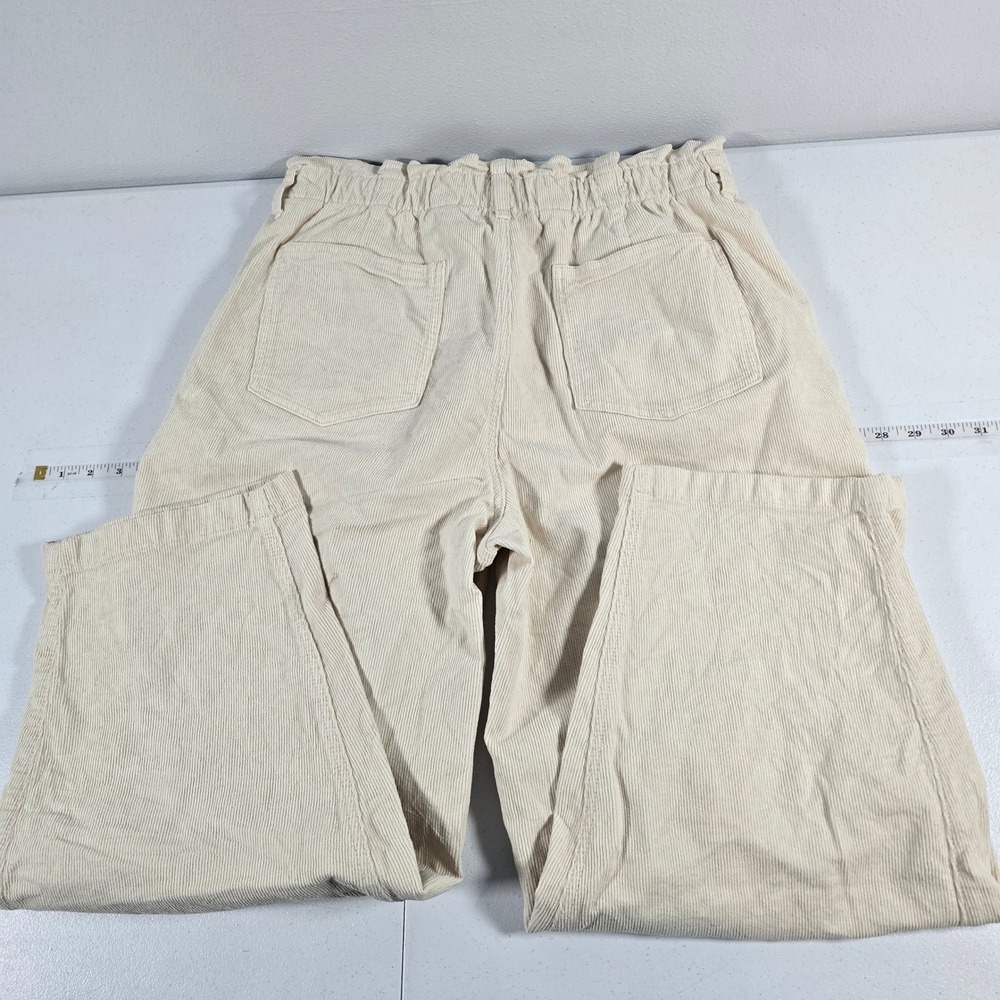 American Eagle‎ Women Cream Corduroy Barrel Leg Paperbag Waist Pants Size 12 Reg - Picture 2 of 10